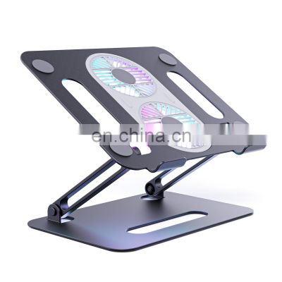 Height Adjustable Cooling Stand For Laptop Sturdy Desktop Stand Aluminum Dual fan cooling for tablet and laptop stands