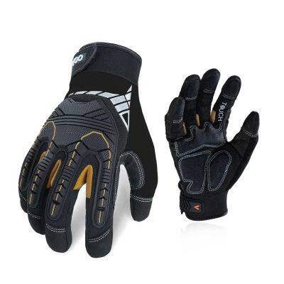 Heavy-Duty Synthetic Leather Work Gloves, Impact Protection Mechanic Gloves, Rigger Gloves, High Dexterity, Vibration Reduction