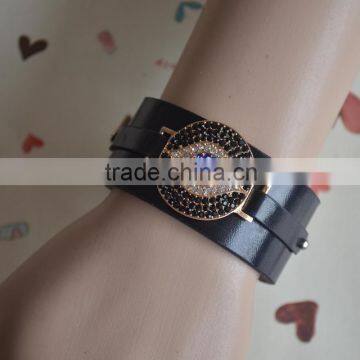 Rhinestone Metal Jewelry Slided DIY Leather Wrist Bands Bracelet