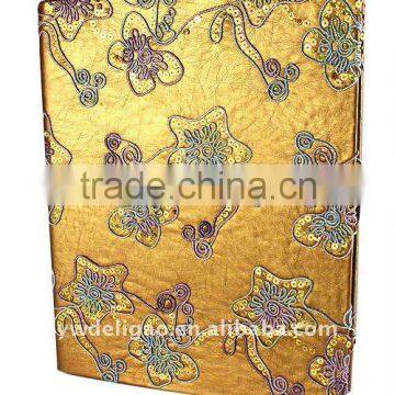 Color Threads Flowers Arwork PU Wrapping O Ring Binder Desktop File Folder for Office Stationery Cardboard A4 or FC Size photo-1