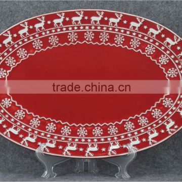 Christmas series of embossed 3D ceramic oval plate