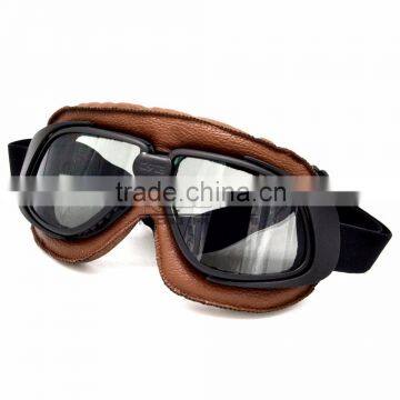 BJ-GT-008 Super Light Weight Brown Leather Tea Lens Motocross Goggles Custom photo-3