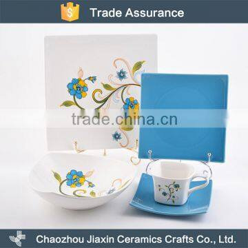 Hot selling square bone china blue flower dinnerware sets