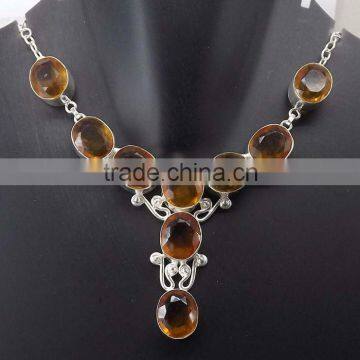 Citrine Glass Necklace plated 925 Sterling Silver 48 Gms 18-20 Inches