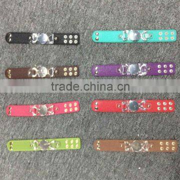 Wholesale Blanks 2016 New Arrival Colorful Leather Bracelet Stainless Steel Metal Bracelet for women DOM104314