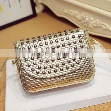 Manual Trendy Girls Long Strap pu Crossbody Bag With Shining Decoration