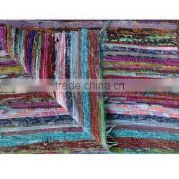 Hand loomed Rag Rug, Floor Mat, yoga mat , Vintage Throw, Chindi Durrie Carpet hand made in India