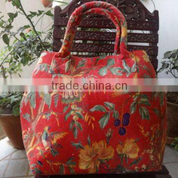 Bird Print Velvet Red Color Handbag