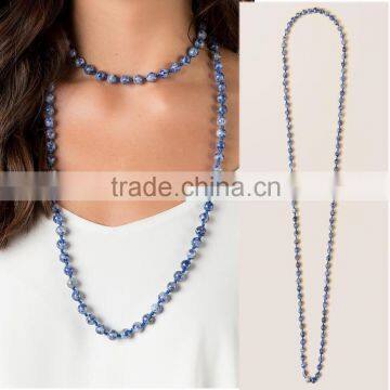 Semi-precious Luxe Collection Stone Beads Knotted Long Double Wrap Necklace photo-5