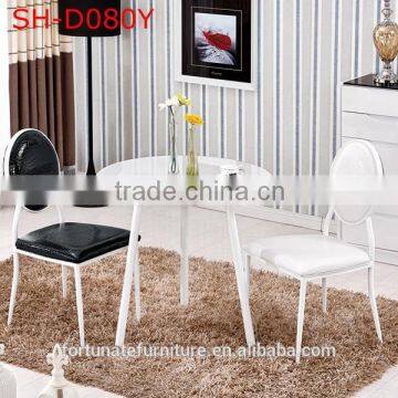 80cm white color round tempered glass top dining table