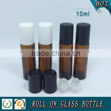 10ML amber glass roll on bottle with plastic cap and glass roller ball