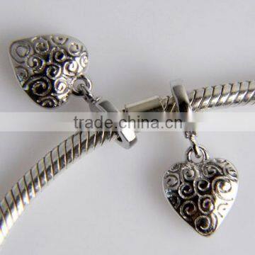 Personalized Various Silver Bead Sterling Silver Heart Charm for Jewelry Bracelets