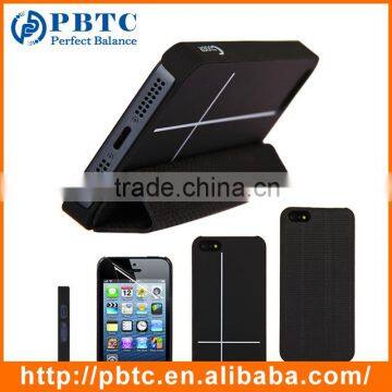 Set Screen Protector And Case For Iphone 5 , Black Hexagon Pattern Smart PU Case Cover