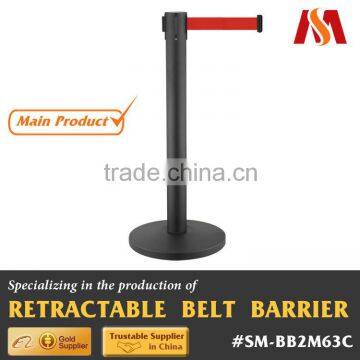 Outdoor Black Retractable Belt Metal Crowd Control Metal Barrier Post Stanchion