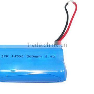 2S1P rechargeable 6.4v lifepo4 rechargeable battery pack,5V 500mAh battery