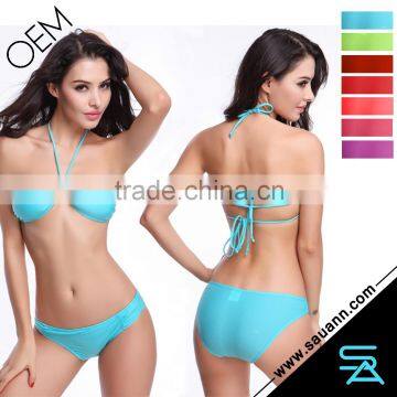 2016 Women Low Scoop Neckline Swimsuit Sexy Backless Bikini