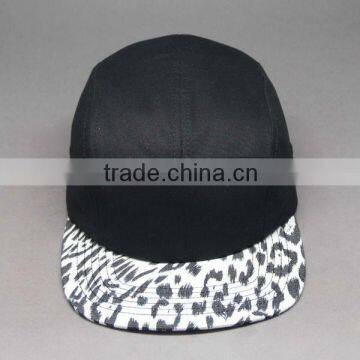 CUSTOM BLANK BLACK LEOPARD BRIM 5 PANEL HAT