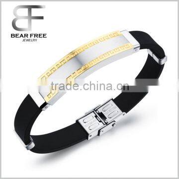 Great Wall Patterned Silicone Bracelets bangles stainless steel buckle Gold silver black color for men and boys