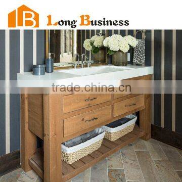 LB-AL2061 Oak wood double sink bathroom cabinet with man-made stone basin