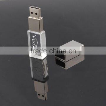Hot sale custom design 3d laser engraved crystal flash USB drive 2.0,3.0 with blue red led light for corporate promotional gift