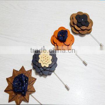 Fashion Wholesale Wooden Antique Flower Lapel Pin for Wedding Dress photo-2