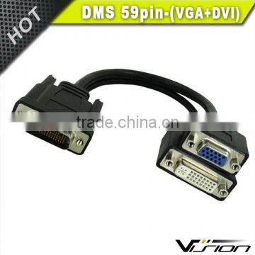 One LFH-59 (DMS-59) Male to One DVI-I Female and One HD15 VGA Female Cable 9-Inch