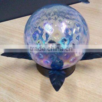 Metal leaf embellished crystal solar energy garden glass ball led light