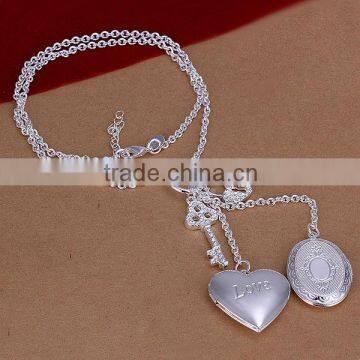 wholesale 2014 fashion women heart key pendant jewelry 925 sterling silver necklace