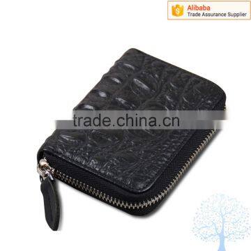 Crocodile pattern leather credit card holder with zipper