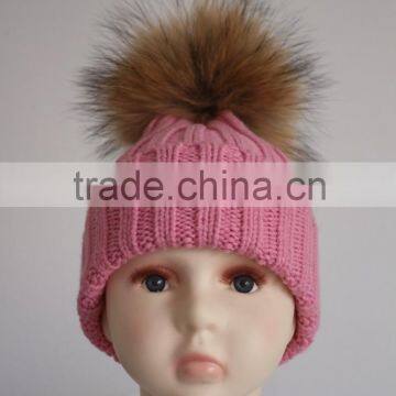 World popular Baby Cute Hats For Kids With Raccoon Fur Balls Knitted Baby Kids Hats