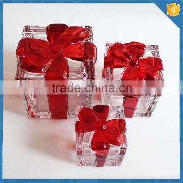 beautiful crystal container square bowknot tap glass candy jar