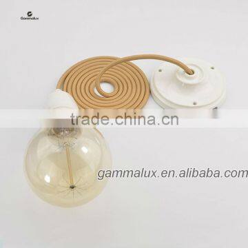 Coffee Braided Wire Cord with White Ceramic Ceiling Rose Lamp Holder