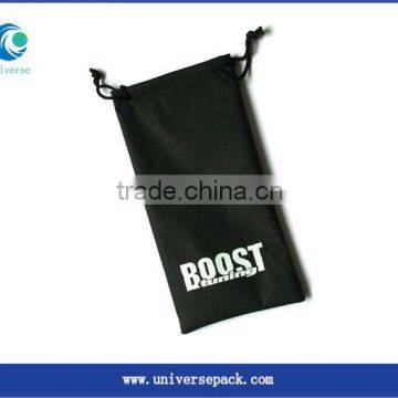 custom nylon black drawstring bag with white logo