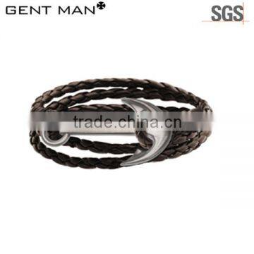 Coolman 2016 Stainless Steel Anchor and Leather Men Bracelet