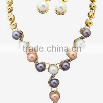 Rhinestone Crystal Multi Color Pearl Necklace EarringS Women Wedding Bridal Jewelry Set Gift