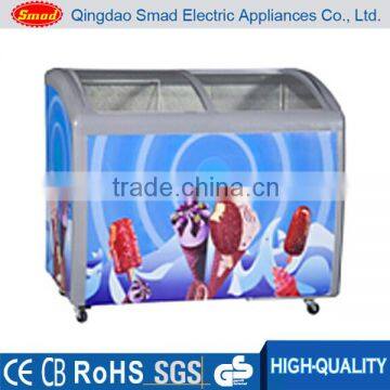 curved glass sliding door ice cream display commercial chest freezer