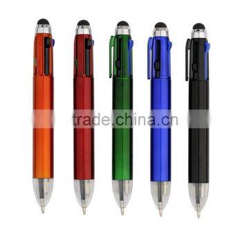 Multi-colored ball pen , 3 color pen with top touch stylus for gift or promotion