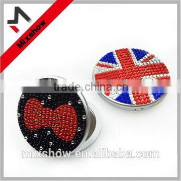 Round Double Sides Rhinestone Compact Plastic Mirror photo-2