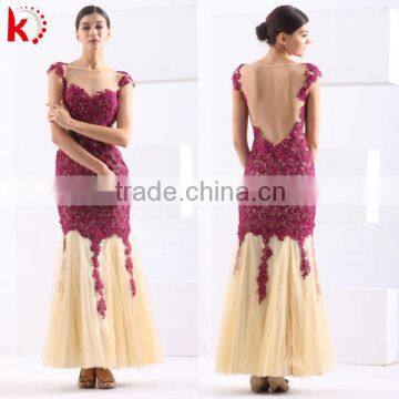 Sexy Adult Women Cap Sleeve Mermaid Rose Red Embellished Guipure Lace Wedding Dress