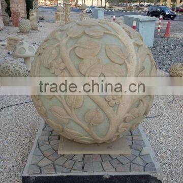 Garden carved decorative Leaf Design stone ball sphere