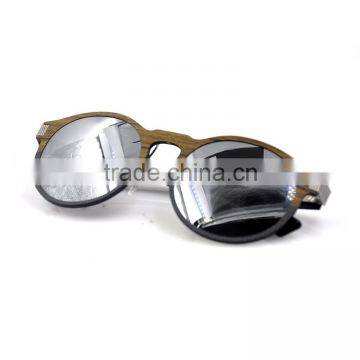Retro Round Wood and Carbon Fiber Double Materials Sunglasses