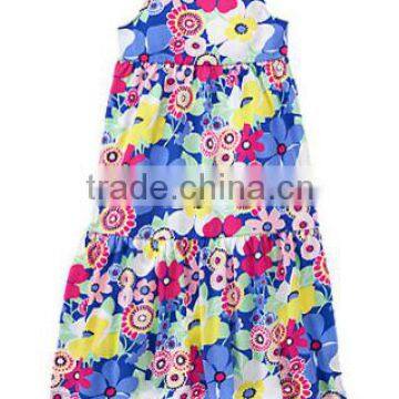 Kids Clothes Factory Manufacturer 100% cotton Flower Printing Slip on Bow tie designer girls dress