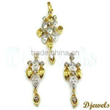 Diamond Gold Pendant Sets, Stylish Diamond Pendant Set, Diamond Jewelry