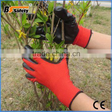 BSSAFETY red nylon polyester knitting nitrile glove manufacturers