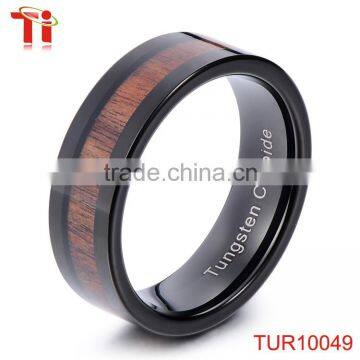 Classic design koa wood inlay tungsteng carbide ring black plating