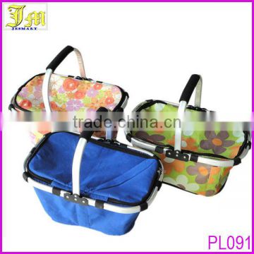 Outdoor Folding Cooler Insulated Picnic Baskets With Handle Aluminum Frame Foldable Shopping Basket