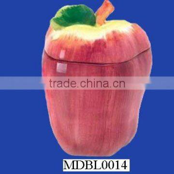 Glazed Unique Handmade Red Apple Ceramic Cookie Jar