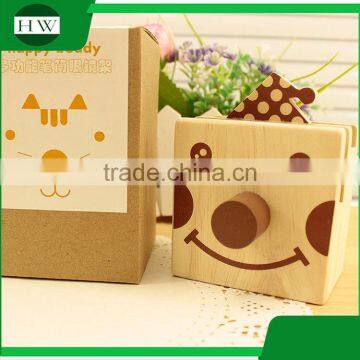 Multipurpose Wooden Cartoon Animal Happy Buddy Glasses Penholder Storage Pen Container Case Box Holder photo-2