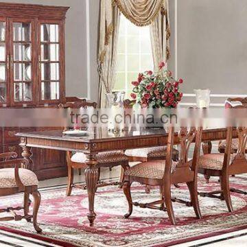 Antique Replica Style Rectangular Dinning Table & Chairs, Retro Wood Carved Dinning Room Furniture Set, Long Dinning Table For 8