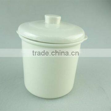 Hot Sale Samll Round White Ceramic Soup Tureen With Lid , Stock Cheap Ceramic Tureen ,3 Pcs Set With Iron Part photo-3